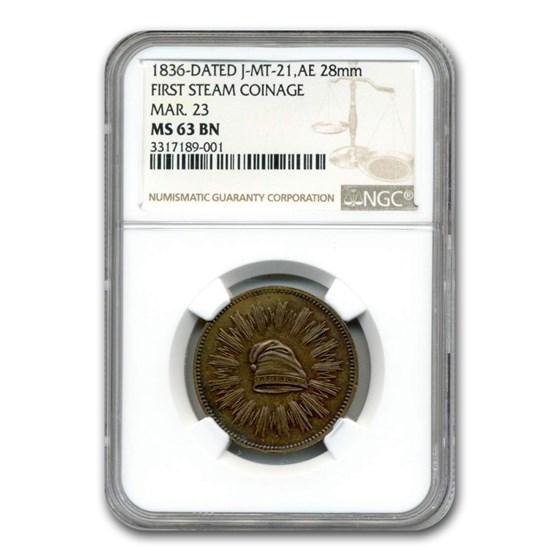 1836 U.S. Mint - First Steam Coinage MS-63 NGC ( Mar. 23, Brown) 1836 U.S. Mint - First Steam Coinage MS-63 NGC ( Mar. 23, Brown)